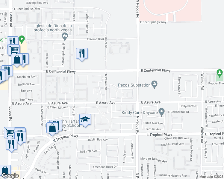 map of restaurants, bars, coffee shops, grocery stores, and more near 6248 Mercer Valley Street in North Las Vegas