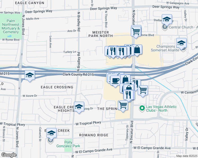 map of restaurants, bars, coffee shops, grocery stores, and more near 5116 Fall Meadows Avenue in Las Vegas