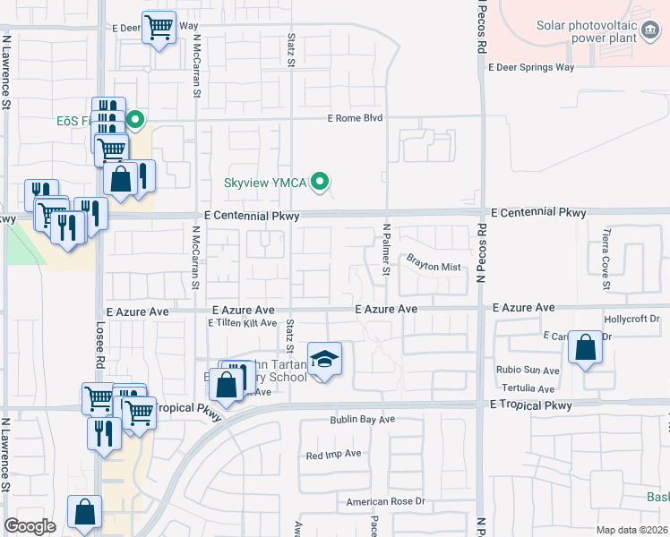 map of restaurants, bars, coffee shops, grocery stores, and more near 6266 Copper Light Street in North Las Vegas