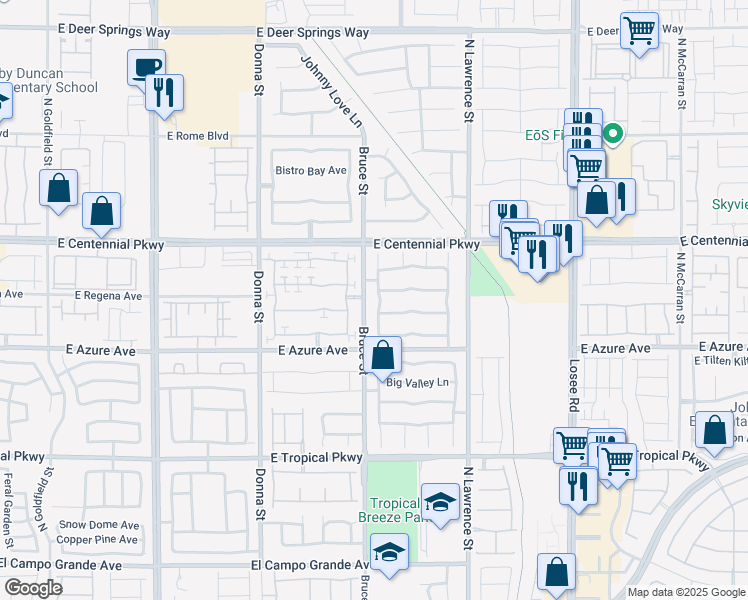 map of restaurants, bars, coffee shops, grocery stores, and more near 6243 Black Mane Way in North Las Vegas
