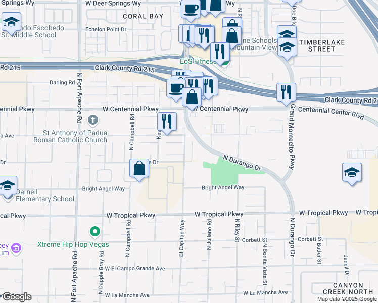 map of restaurants, bars, coffee shops, grocery stores, and more near 6245 Queen Irene Court in Las Vegas