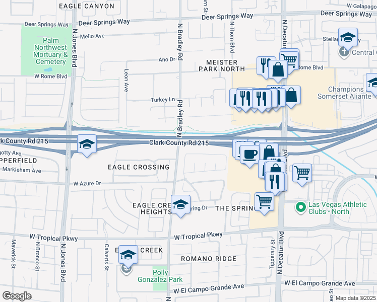 map of restaurants, bars, coffee shops, grocery stores, and more near 5320 Fall Meadows Avenue in Las Vegas