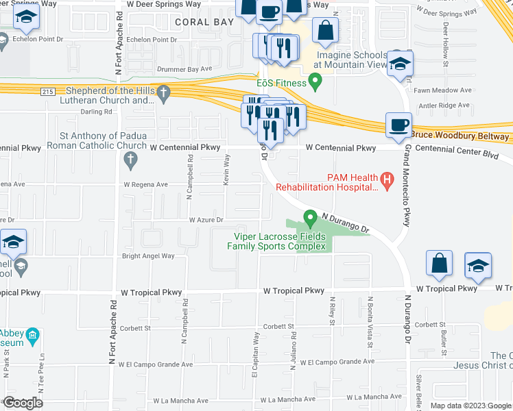 map of restaurants, bars, coffee shops, grocery stores, and more near 8820 Tierney Court in Las Vegas