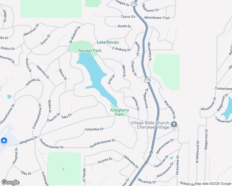 map of restaurants, bars, coffee shops, grocery stores, and more near 32 Enid Drive in Cherokee Village