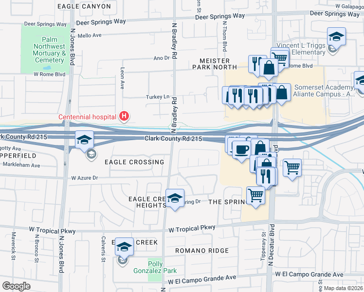 map of restaurants, bars, coffee shops, grocery stores, and more near 5320 Fall Meadows Avenue in Las Vegas