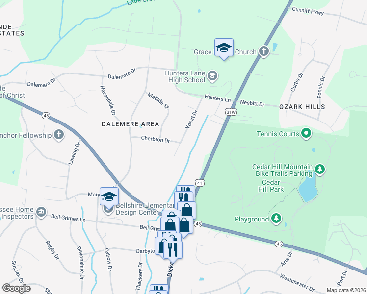 map of restaurants, bars, coffee shops, grocery stores, and more near 4033 Yoest Drive in Nashville