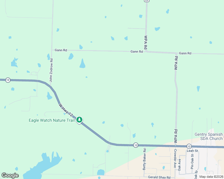 map of restaurants, bars, coffee shops, grocery stores, and more near 21609 Gann Road in Gentry
