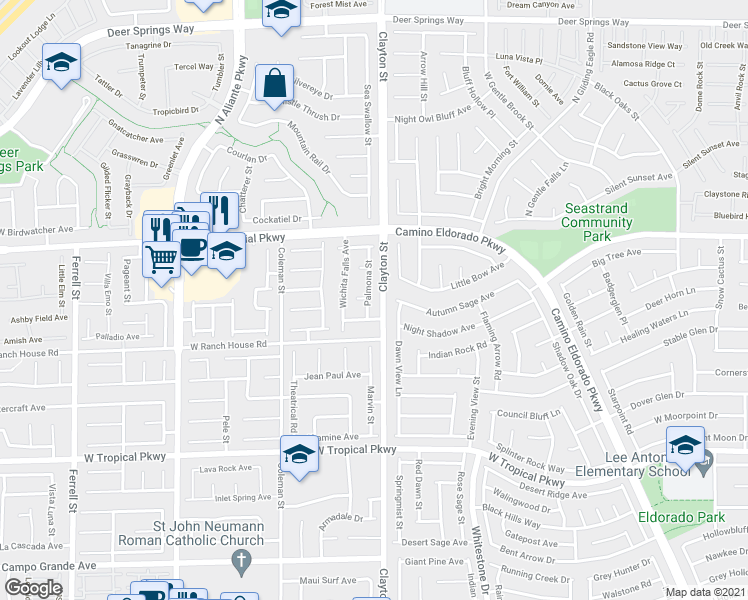 map of restaurants, bars, coffee shops, grocery stores, and more near 6234 Palmona Street in North Las Vegas