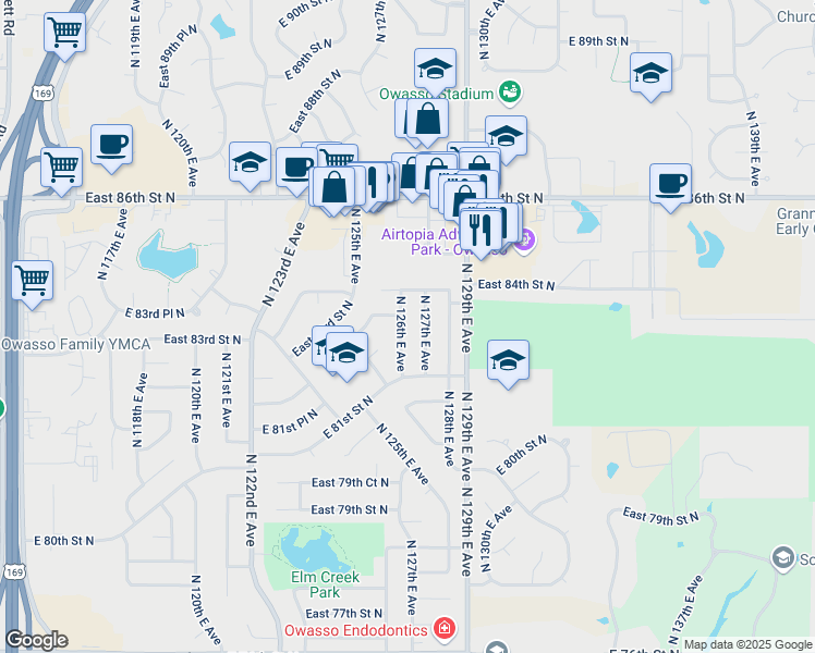 map of restaurants, bars, coffee shops, grocery stores, and more near 8244 North 127th East Avenue in Owasso