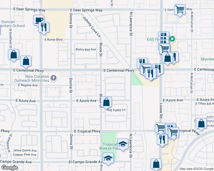 map of restaurants, bars, coffee shops, grocery stores, and more near 1409 Palomino Farm Way in North Las Vegas