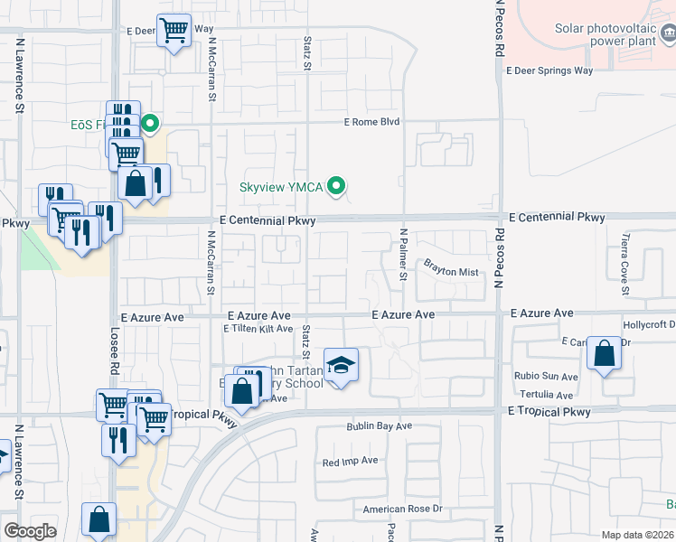 map of restaurants, bars, coffee shops, grocery stores, and more near 3048 Balcones Fault Avenue in North Las Vegas