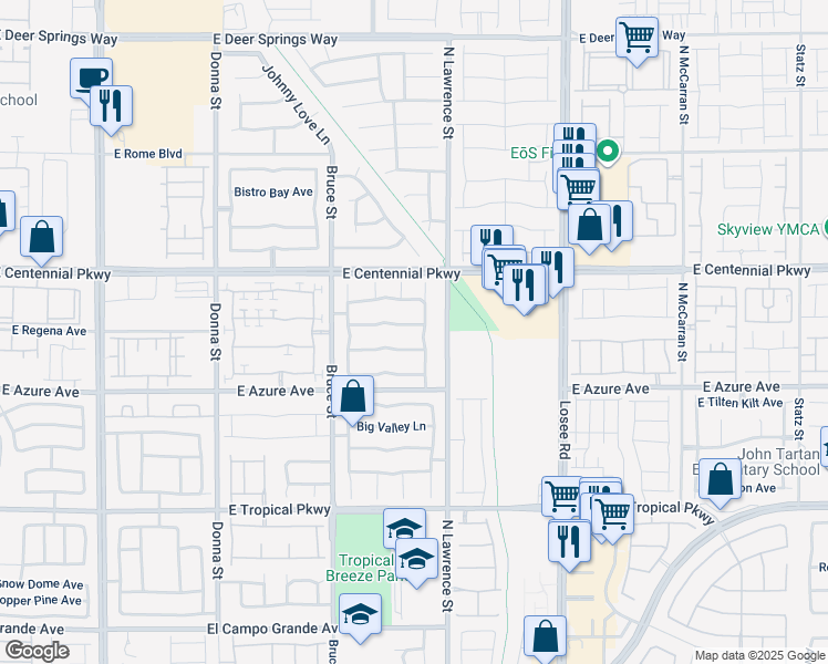 map of restaurants, bars, coffee shops, grocery stores, and more near 1805 Palomino Farm Way in North Las Vegas