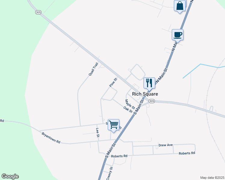 map of restaurants, bars, coffee shops, grocery stores, and more near 204 Myers Park in Rich Square