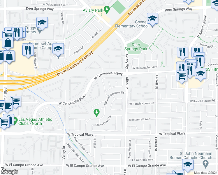 map of restaurants, bars, coffee shops, grocery stores, and more near 6309 Ruby Cedar Court in North Las Vegas