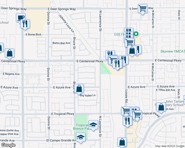 map of restaurants, bars, coffee shops, grocery stores, and more near 1805 Palomino Farm Way in North Las Vegas
