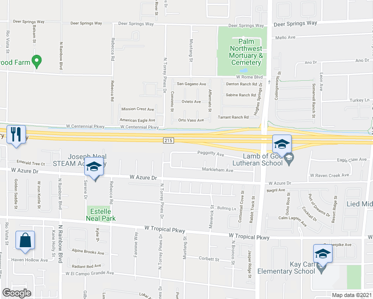 map of restaurants, bars, coffee shops, grocery stores, and more near 6316 Peggotty Avenue in Las Vegas