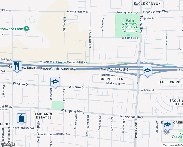 map of restaurants, bars, coffee shops, grocery stores, and more near 6336 Peggotty Avenue in Las Vegas