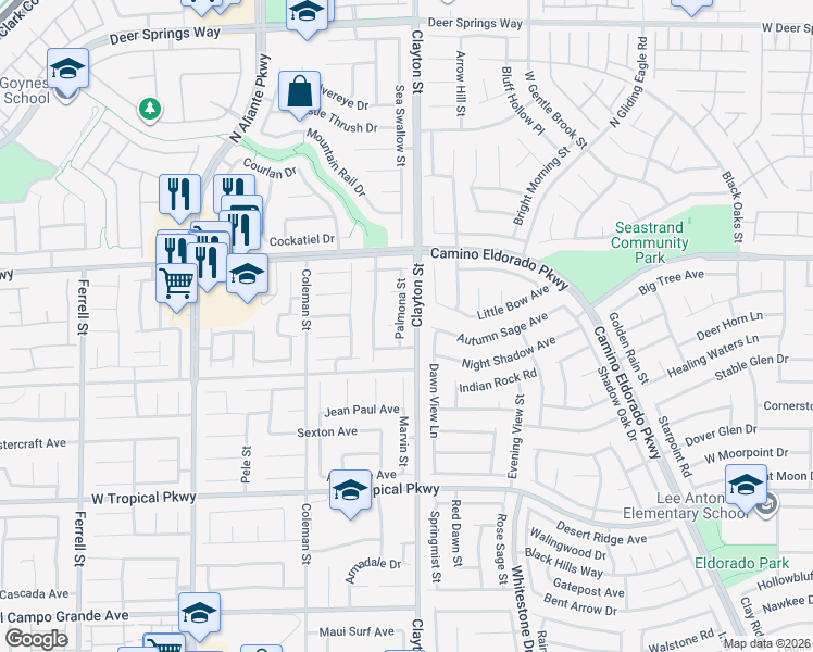map of restaurants, bars, coffee shops, grocery stores, and more near 6234 Palmona Street in North Las Vegas