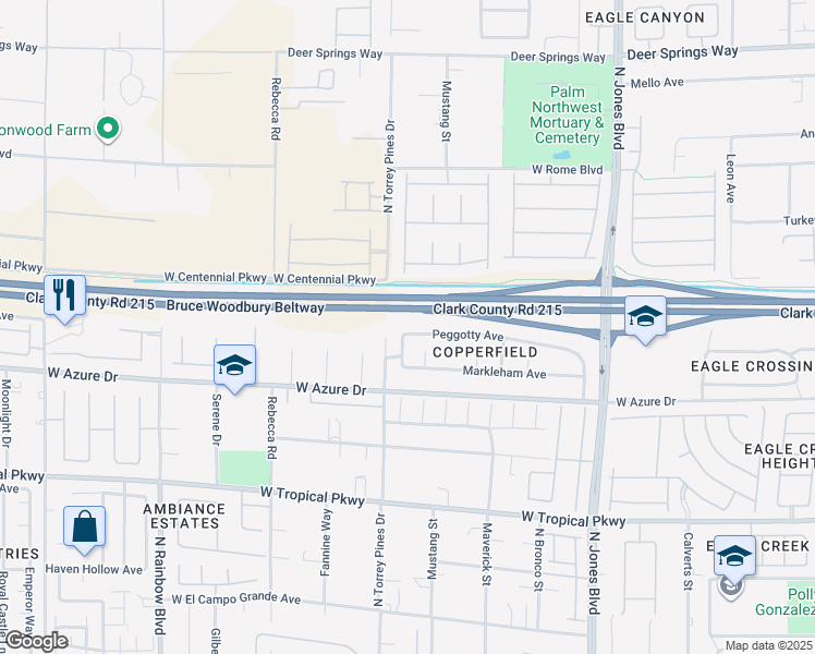 map of restaurants, bars, coffee shops, grocery stores, and more near 6336 Peggotty Avenue in Las Vegas