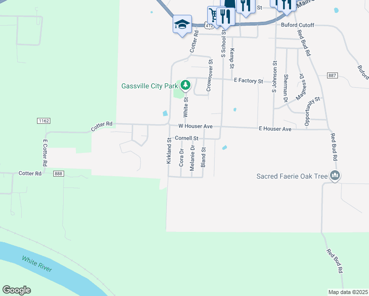 map of restaurants, bars, coffee shops, grocery stores, and more near 509 Cora Drive in Gassville