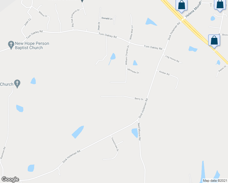 map of restaurants, bars, coffee shops, grocery stores, and more near 258 Berry Drive in Timberlake
