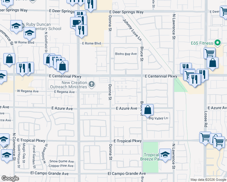 map of restaurants, bars, coffee shops, grocery stores, and more near 6319 Blushing Willow Street in North Las Vegas