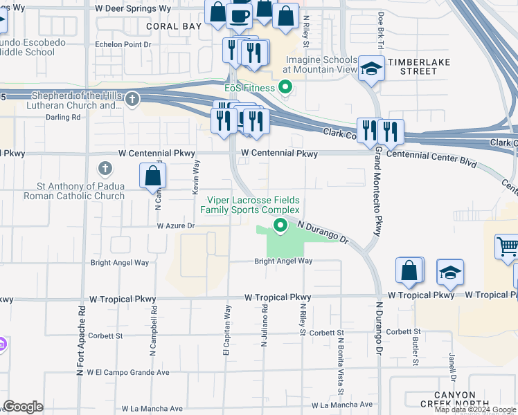 map of restaurants, bars, coffee shops, grocery stores, and more near 2 West Centennial Parkway in North Las Vegas