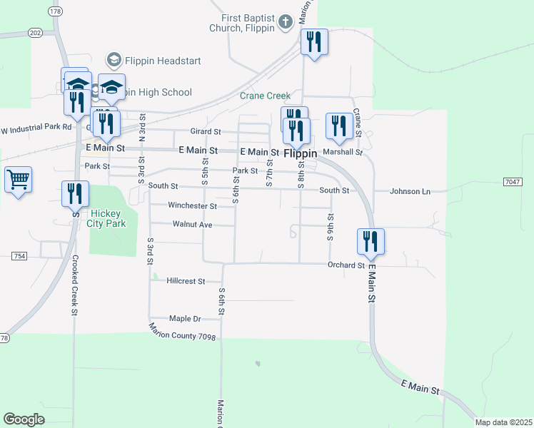 map of restaurants, bars, coffee shops, grocery stores, and more near 402 South 8th Street in Flippin