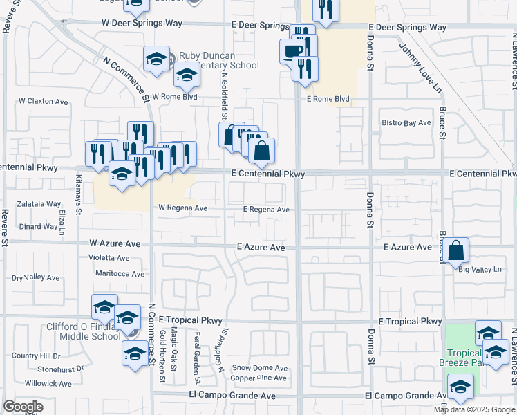 map of restaurants, bars, coffee shops, grocery stores, and more near 14 East Regena Avenue in North Las Vegas