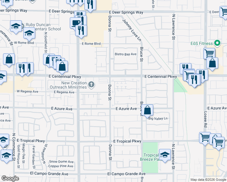 map of restaurants, bars, coffee shops, grocery stores, and more near 6319 Blushing Willow Street in North Las Vegas