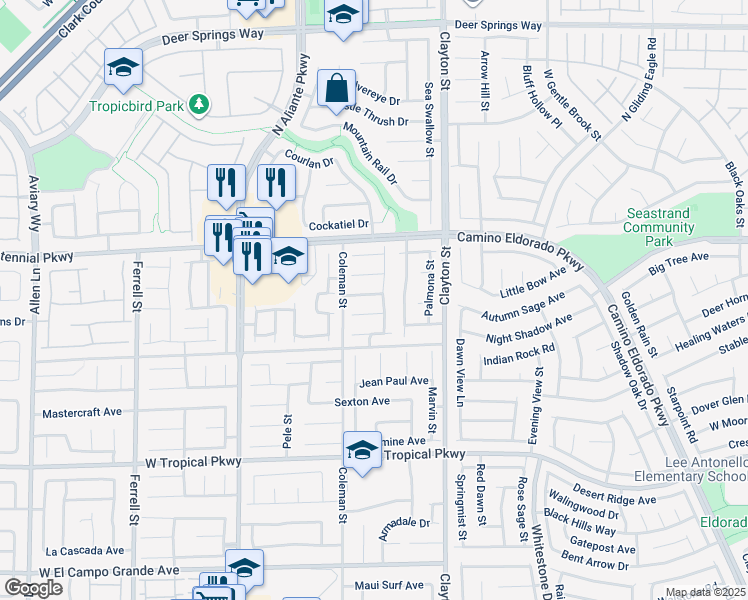 map of restaurants, bars, coffee shops, grocery stores, and more near 2265 Stone Breeze Avenue in North Las Vegas