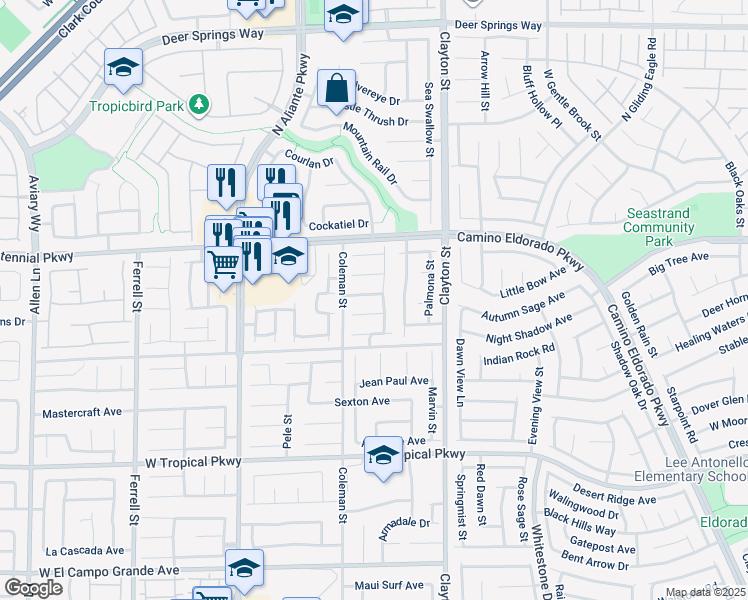 map of restaurants, bars, coffee shops, grocery stores, and more near 2265 Stone Breeze Avenue in North Las Vegas