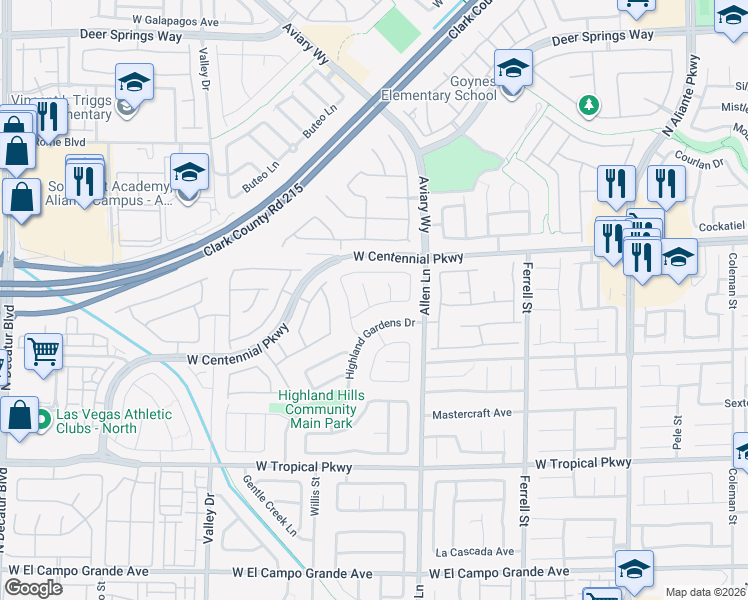 map of restaurants, bars, coffee shops, grocery stores, and more near 6310 Ruby Cedar Court in North Las Vegas