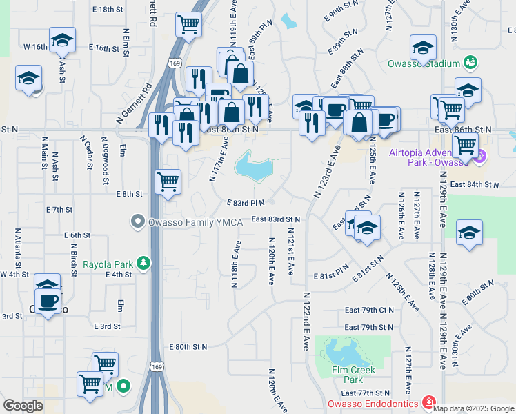 map of restaurants, bars, coffee shops, grocery stores, and more near 8328 North 120th East Avenue in Owasso