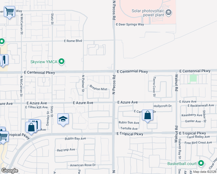map of restaurants, bars, coffee shops, grocery stores, and more near 3424 Brayton Mist Drive in North Las Vegas