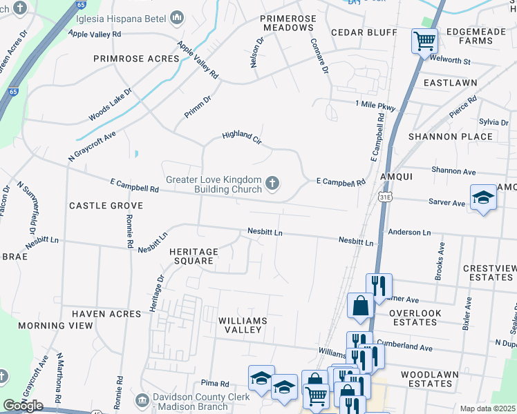 map of restaurants, bars, coffee shops, grocery stores, and more near 528 Amquiwood Court in Nashville