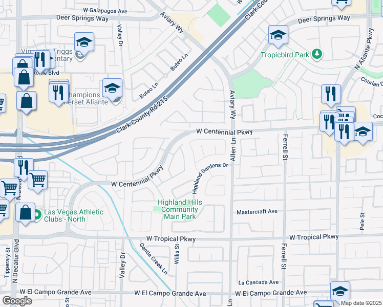 map of restaurants, bars, coffee shops, grocery stores, and more near 6321 Morning Roses Drive in North Las Vegas