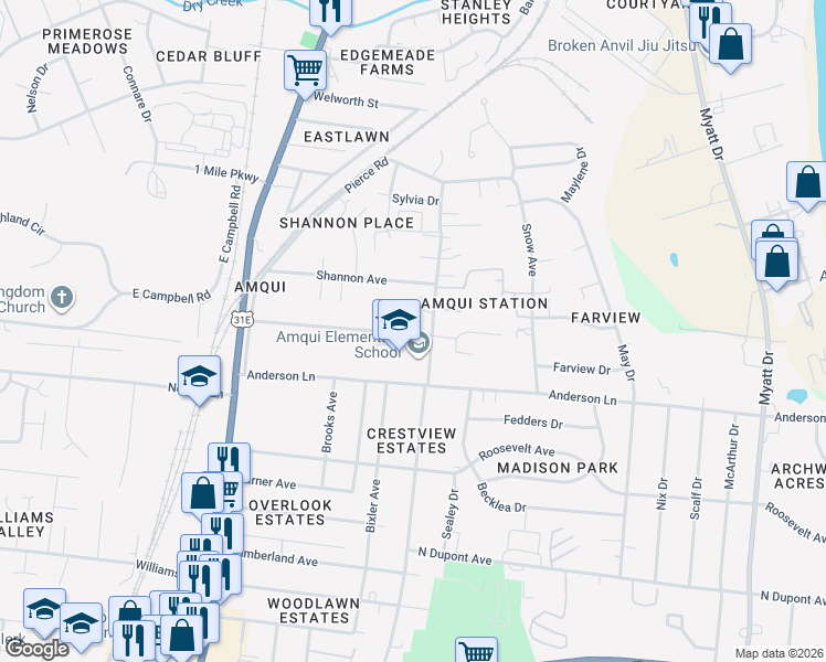 map of restaurants, bars, coffee shops, grocery stores, and more near 417b Sarver Avenue in Nashville