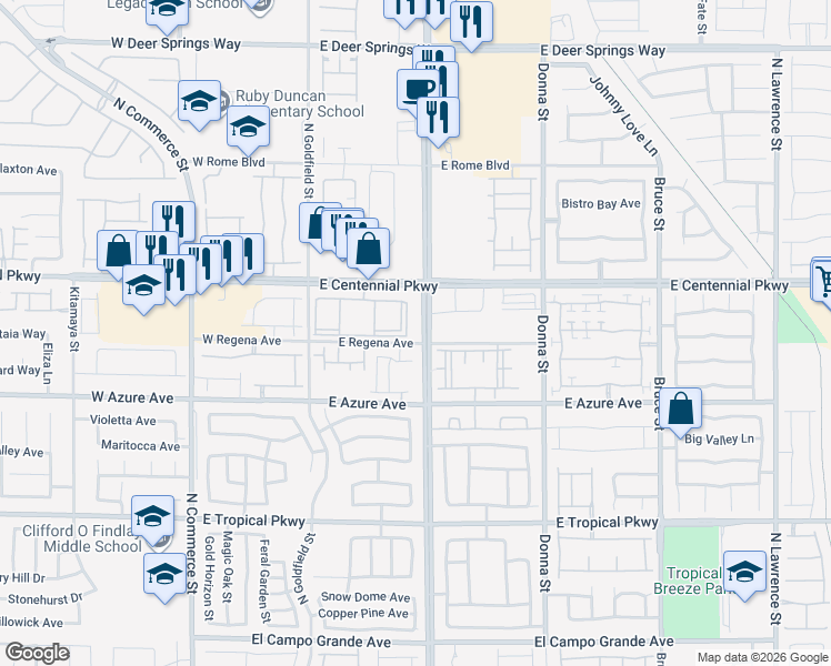 map of restaurants, bars, coffee shops, grocery stores, and more near 14-498 East Regena Avenue in North Las Vegas