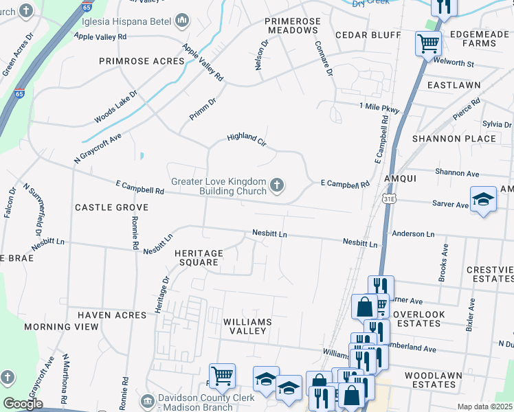 map of restaurants, bars, coffee shops, grocery stores, and more near 528 Amquiwood Court in Nashville