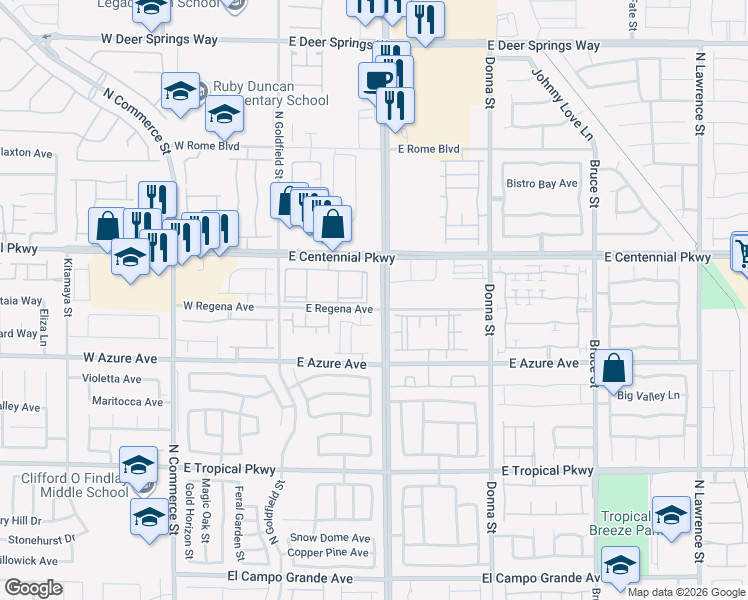 map of restaurants, bars, coffee shops, grocery stores, and more near 14-498 East Regena Avenue in North Las Vegas