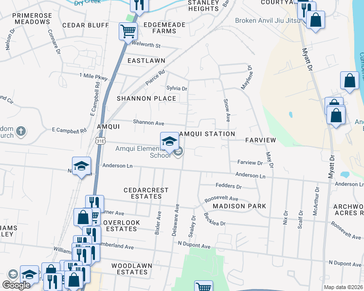 map of restaurants, bars, coffee shops, grocery stores, and more near 417 Sarver Avenue in Nashville