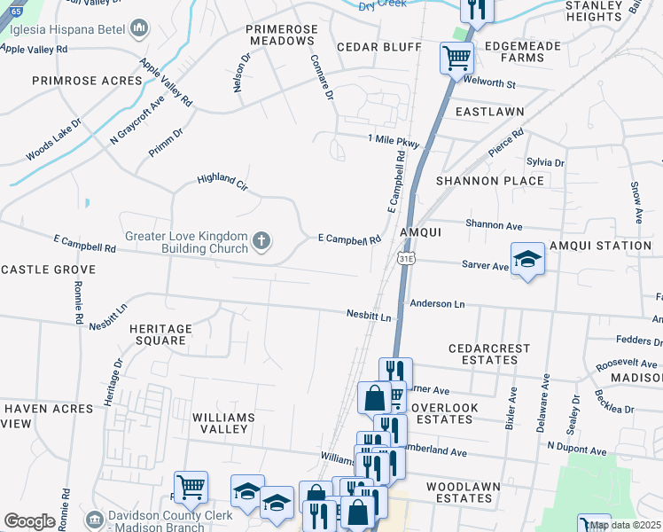 map of restaurants, bars, coffee shops, grocery stores, and more near 226 Old Amqui Road in Nashville
