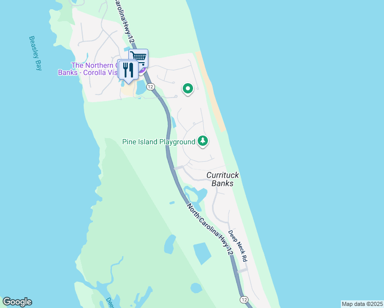 map of restaurants, bars, coffee shops, grocery stores, and more near 461 North Cove Road in Corolla