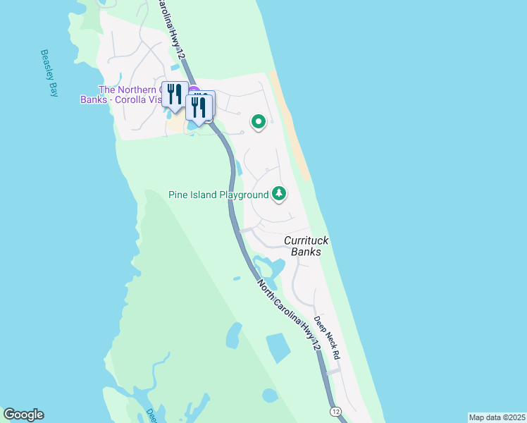 map of restaurants, bars, coffee shops, grocery stores, and more near 461 North Cove Road in Corolla