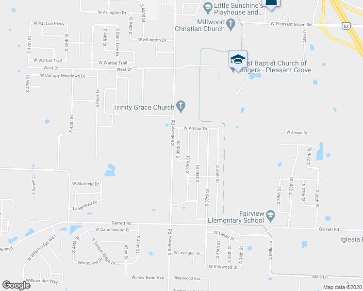 map of restaurants, bars, coffee shops, grocery stores, and more near 6013 South 39th Place in Rogers