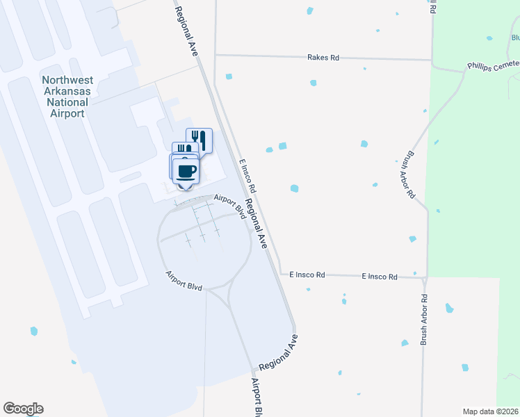 map of restaurants, bars, coffee shops, grocery stores, and more near County Road 592 in Bentonville