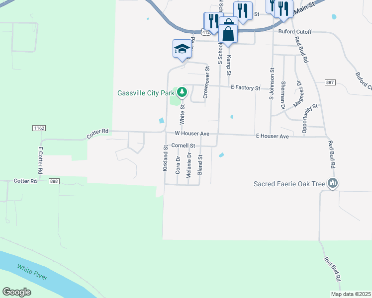 map of restaurants, bars, coffee shops, grocery stores, and more near 509 Cora Drive in Gassville