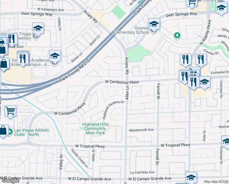map of restaurants, bars, coffee shops, grocery stores, and more near 6310 Ruby Cedar Court in North Las Vegas