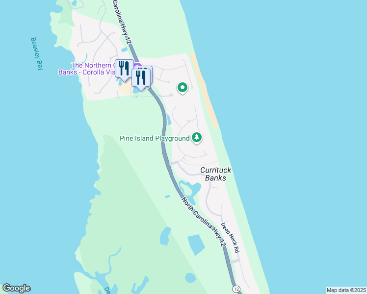 map of restaurants, bars, coffee shops, grocery stores, and more near 463 North Cove Road in Corolla